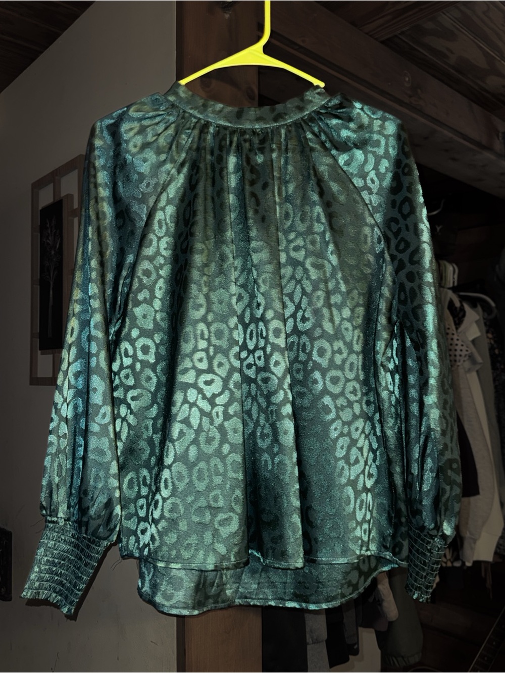 Pink Lily Teal Green Leopard Satin Blouse